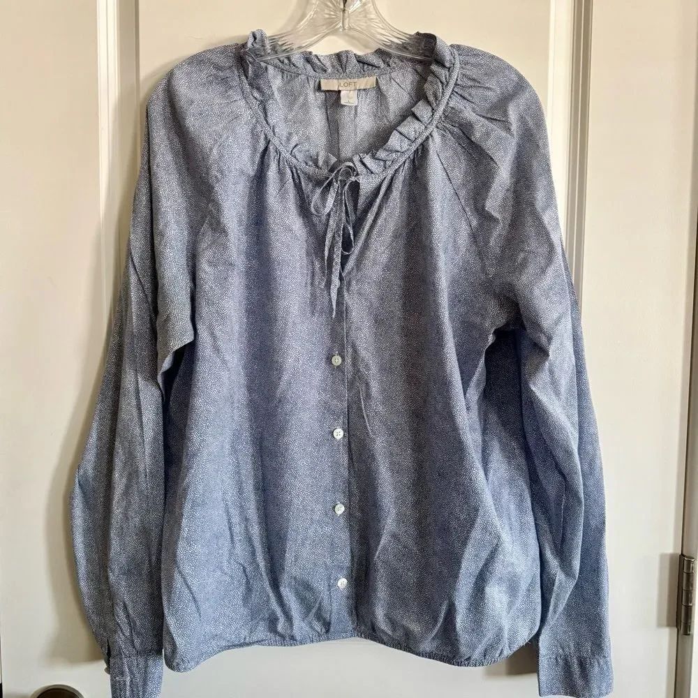 LOFT Light Blue Ruffle Collar Blouse